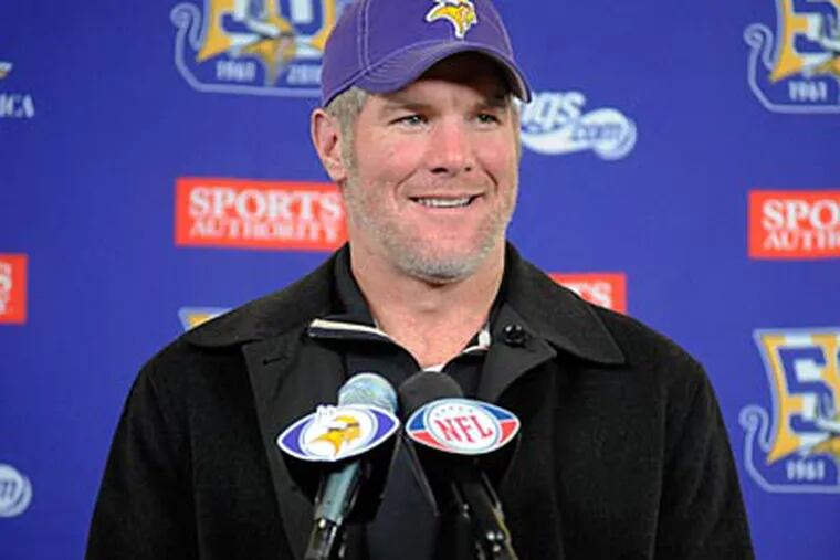 The Eagles are reportedly looking at Brett Favre to serve as backup quarterback to Michael Vick. (AP file photo)