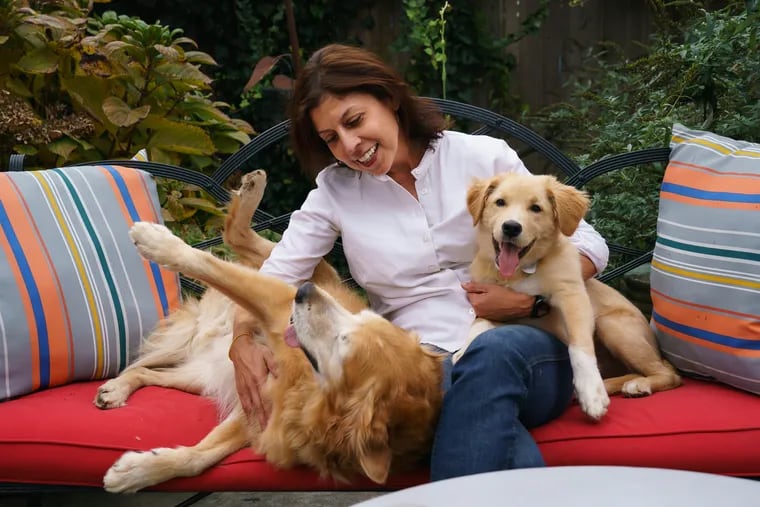 Helen Ubiñas with her dogs Max (left) and Lou at their home in Philadelphia.