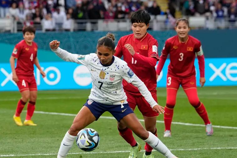 Alyssa Thompson (center) is a too-rare example of an elite American women's soccer prospect who was able to turn pro as a teenager.