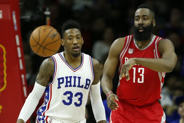 James Harden put up 51 points, 13 rebounds and 13 assists in Houston’s win over the Sixers last season at the Wells Fargo Center. YONG KIM / Staff Photographer