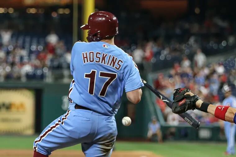 Rhys Hoskins thinks he’s ‘one swing away’ from snapping his funk. The