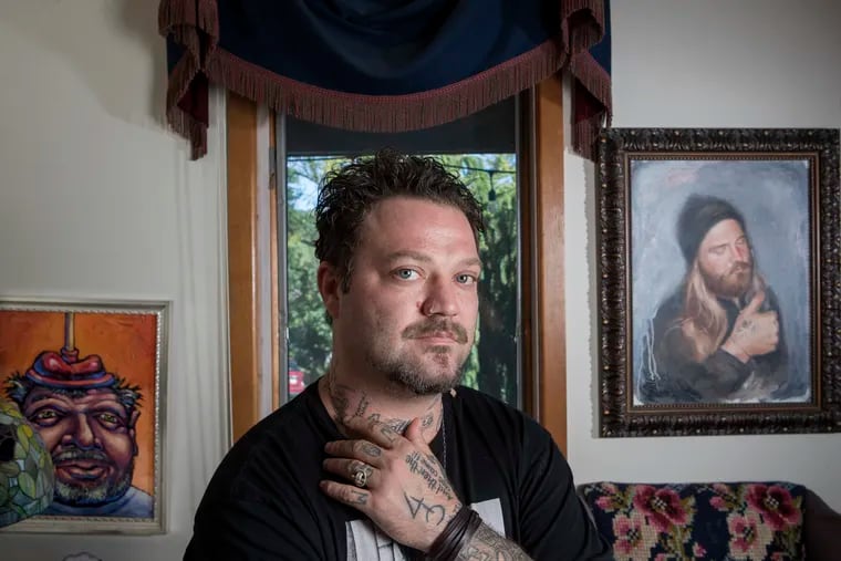 When Bam Margera's best friend and fellow Jackass star Ryan Dunn, (in painting right) died in a fiery crash in West Goshen Township in 2011, he went into a deep, downward spiral. No one would ever argue that the West Chester resident had it all together, but he was making money and having fun, supposedly, living the perpetual Peter Pan life. It turns out that through much of Jackass, Bam was bulimic and drinking heavily and all of that got much worse after Dunn's death. He drank, a lot, got beat up and caused a scene wherever he went. Today he's lost weight, remarried and having a baby, and he's fallen back in love with skateboarding, the hobby that led him to fame from the beginning.  CHARLES FOX / Staff Photographer