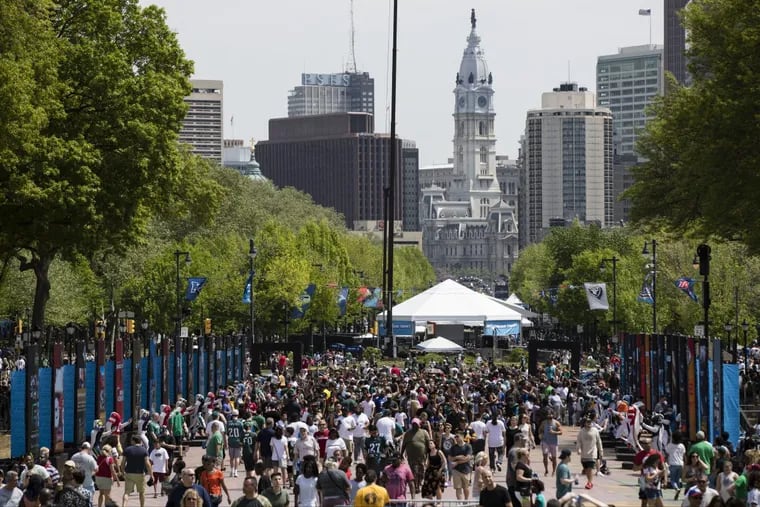 Fans gather on the Parkway for the 2017 NFL Draft on Saturday.