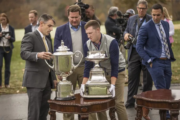 The PGA’s men’s and women’s championship trophies were on display at Aronimink as the club was awarded hosting rights for the 2020 women’s and the 2027 men’s PGA championships.
