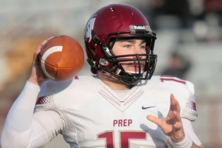 St. Joseph's Prep quarterback Chris Martin completed 12 of 22 passes for 236 yards in a quarterfinal victory over Parkland. LOU RABITO / Staff