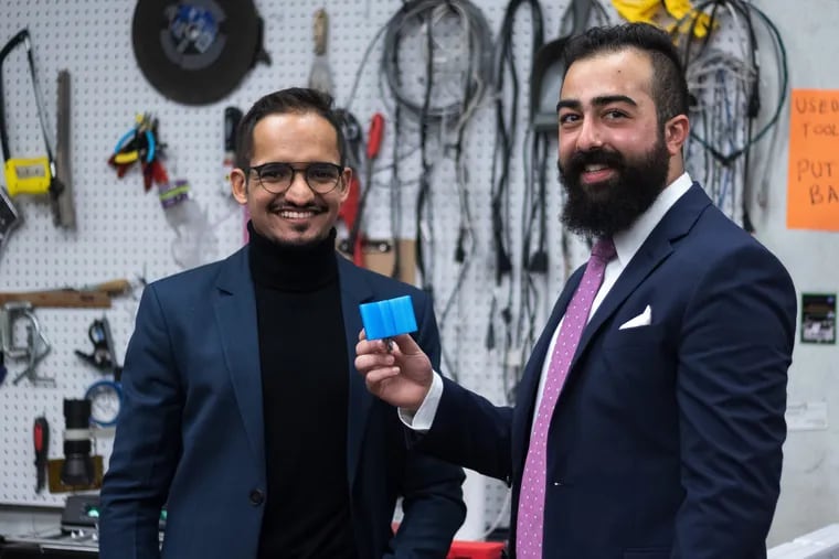 Temple University mechanical engineering students Salman Alotaibi (left) and Yaqoub Bushehri, both Kuwaitis, won the university-wide Fox School of Business Innovative Idea Competition