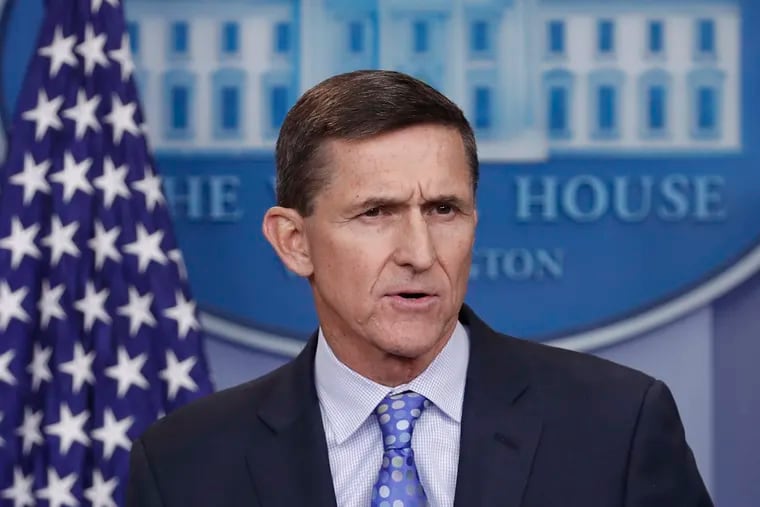 FILE - In this Feb. 1, 2017, file photo, then - National Security Adviser Michael Flynn speaks during the daily news briefing at the White House, in Washington. Flynn is relaxed and hopeful even as the possibility of prison looms when he's sentenced in the Russia probe Tuesday, Dec. 18, 2018. The retired three-star general pleaded guilty last year to lying to the FBI about conversations he had with the then-Russian ambassador to the U.S. during President Donald Trump's White House transition. (AP Photo/Carolyn Kaster, File)