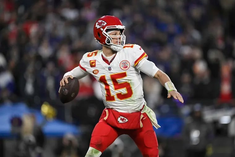 Kansas City Chiefs quarterback Patrick Mahomes passing during the AFC championship game against the Baltimore Ravens on Jan. 28.
