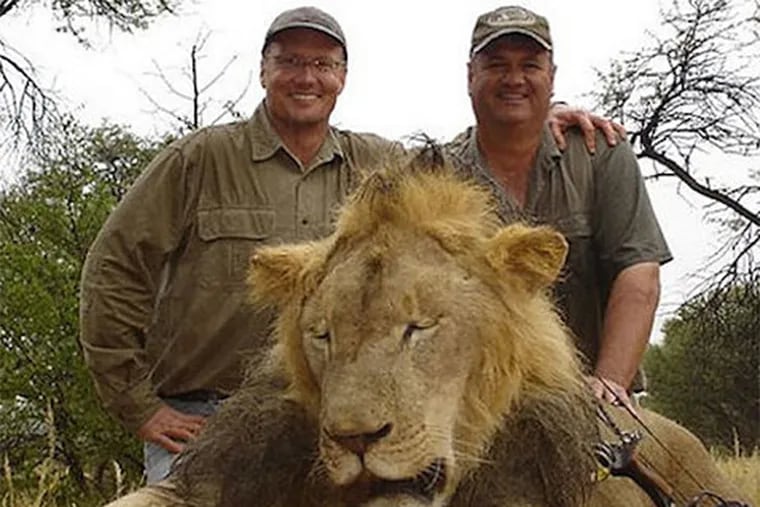 American dentist Dr. Walter Palmer’s killed Cecil, who killed Zimbabwe’s famous lion, is seen here posing with another lion he killed in his history of hunting.