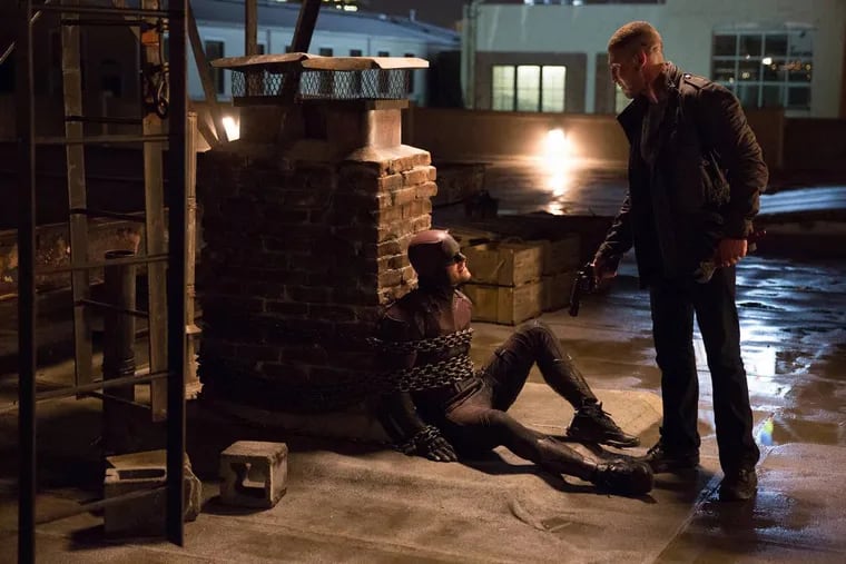 Matt Murdock/Daredevil (Charlie Cox) meets the Punisher (Jon Bernthal) in the second season of Netflix's "Daredevil."