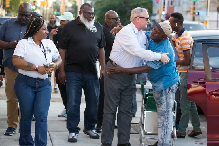 In response to the city's gun violence, Mayor Kenney toured Woodland Avenue in Southwest Philadelphia on June 22, 2019. Members of the Philadelphia Anti-Drug, Anti-Violence Network including Angelic Bradley, left, give the mayor a tour.