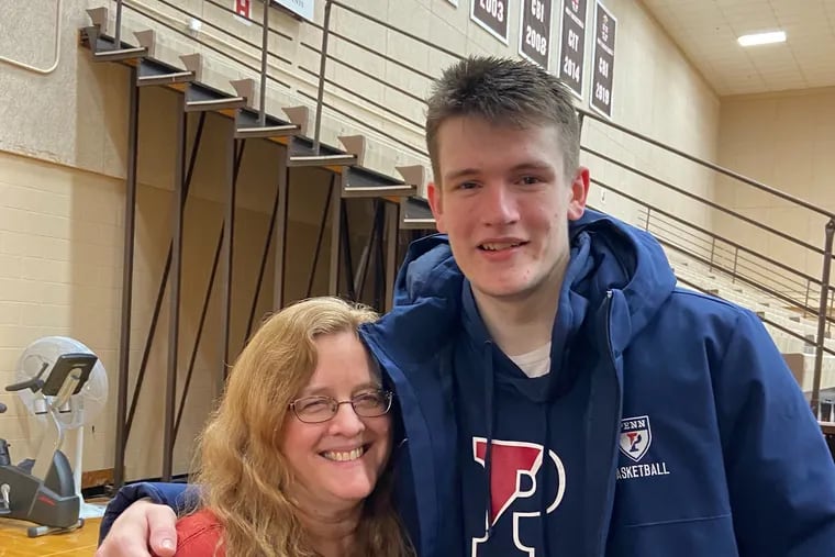 Former Penn star AJ Brodeur and his mother Jerri, who never missed a game he played at Penn, and he played in them all.