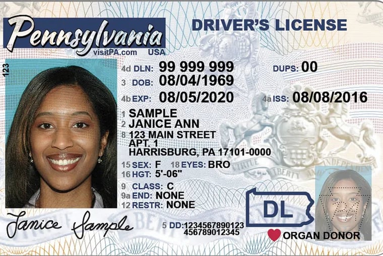 A facsimile of a Pennsylvania driver’s license.