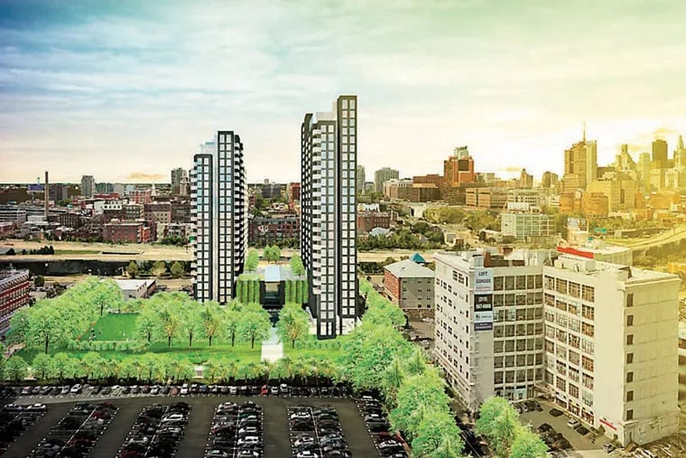 The 4th + Callowhill residential project calls for two residential towers and a three-story parking structure.