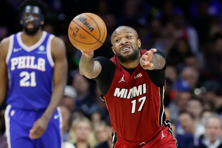 P.J. Tucker passes the ball against the Sixers during a playoff game in May.