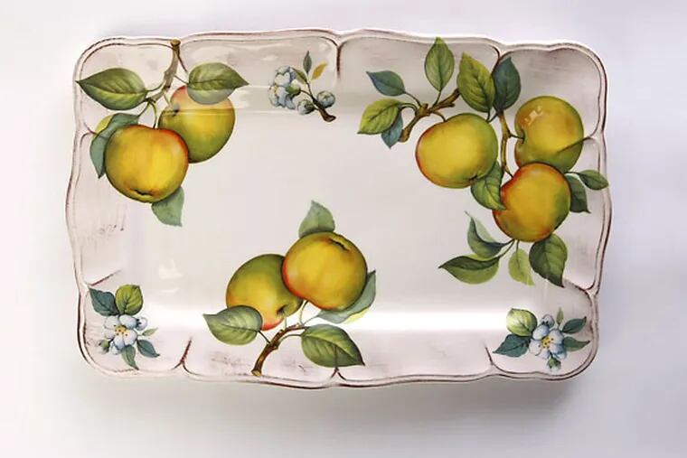 This gently antiqued serving platter decorated with images of fruit-laden branches and fresh blooms will dress up the presentation of any dish, whether you're serving company or dinner to your own family. Microwave and dishwasher safe.