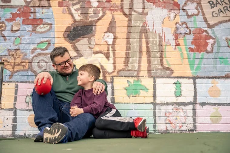 Manayunk father Joe Gidjunis, host and director of PBS docuseries "Grown Up Dad," chats with his son Gabe Gidjunis.