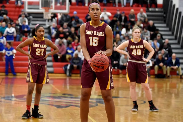 Gloucester Catholic's Azana Baines lines up her foul shot late in the fourth quarter of the loss to Trenton Catholic in the Non-Public South B final.