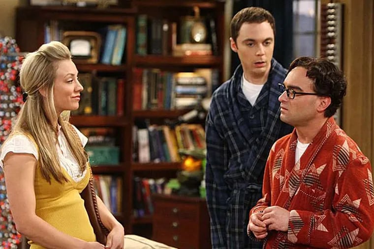 "The Big Bang Theory" with Penny (Kaley Cuoco), Leonard (Johnny Galecki, right), and Sheldon (Jim Parsons). (CBS)