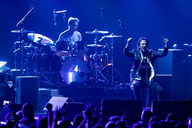 Eddie Vedder and Pearl Jam perform at the Freedom Mortgage Pavilion on Sept. 14, 2022. The band sat through the first 4 songs.