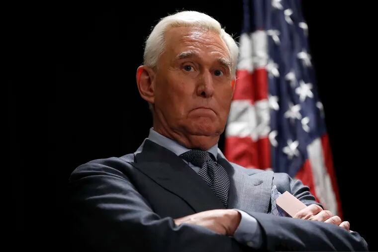 Roger Stone, longtime friend and confidant of President Donald Trump, waits to speak to members of the media in Washington, Thursday, Jan. 31, 2019. Stone is accused of lying to lawmakers, engaging in witness tampering and obstructing a congressional investigation into possible coordination between Russia and Trump's campaign.