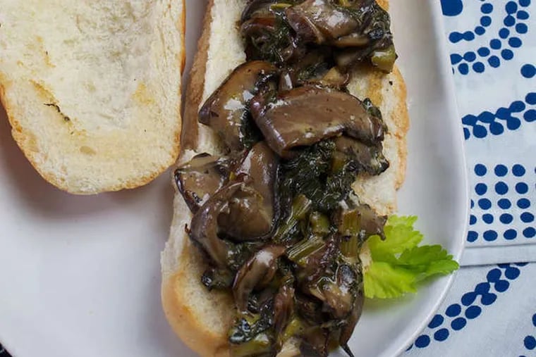 Philly-Style broccoli rabe, portobello and cheese sandwiches. (Photo for The Washington Post by Deb Lindsey)
