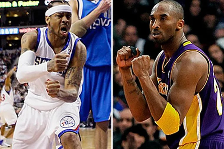 Allen Iverson and Kobe Bryant have a lot of ties, including being drafted in 1996. (AP Photos)