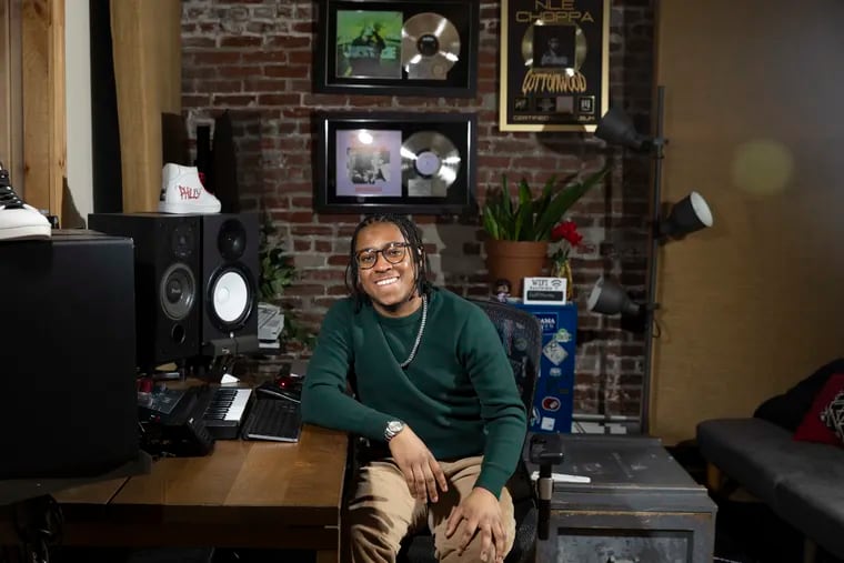 Sound Engineer Benjamin F. Thomas posed for a portrait at his studio in Philadelphia, Pa. on Wednesday, Jan. 3, 2024. Thomas is a Temple grad who recorded and mixed Lil Uzi Vert’s single ‘Just Wanna Rock,’ among other achievements.