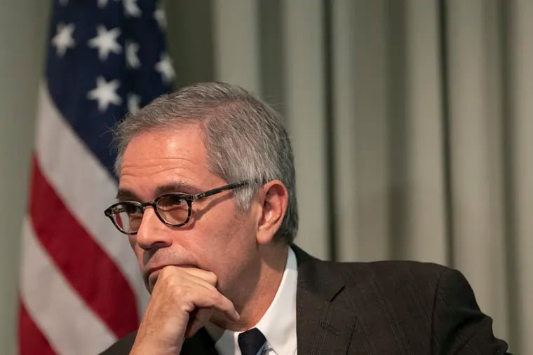 In this file photo, Philadelphia District Attorney Larry Krasner speaks during a press conference at his Center City office on Aug. 15, 2019.
