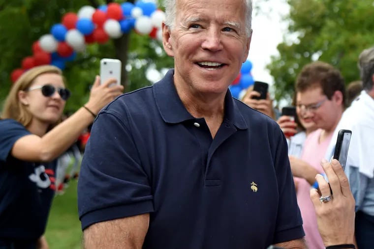 Former Vice President Joe Biden arrives at the Polk County Steak Fry, a huge gathering of Democrats in Des Moines, Iowa Sept. 21, 2019.