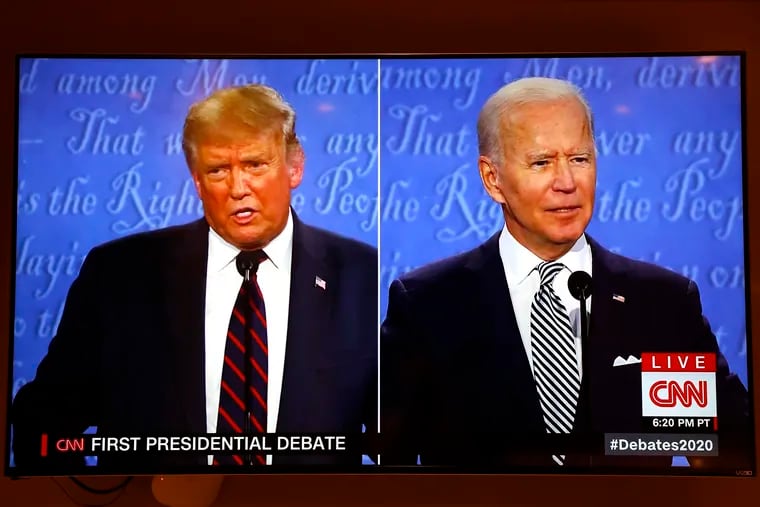 Donald Trump (left) and Joe Biden participate in the first presidential debate in 2020. A New York Times/Siena poll found that if Trump and Biden are renominated in 2024, 14% of respondents said they would vote for someone else.