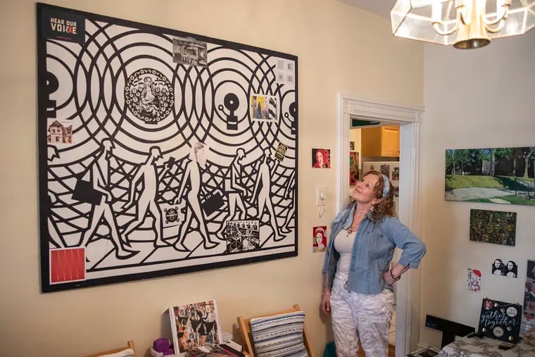 Mary Rastatter, who lives in Philadelphia's Point Breeze neighborhood, has decorated her home with works from local artists, including "Transition 3" by Joe Boruchow. “I’ve always liked modern art," she says.