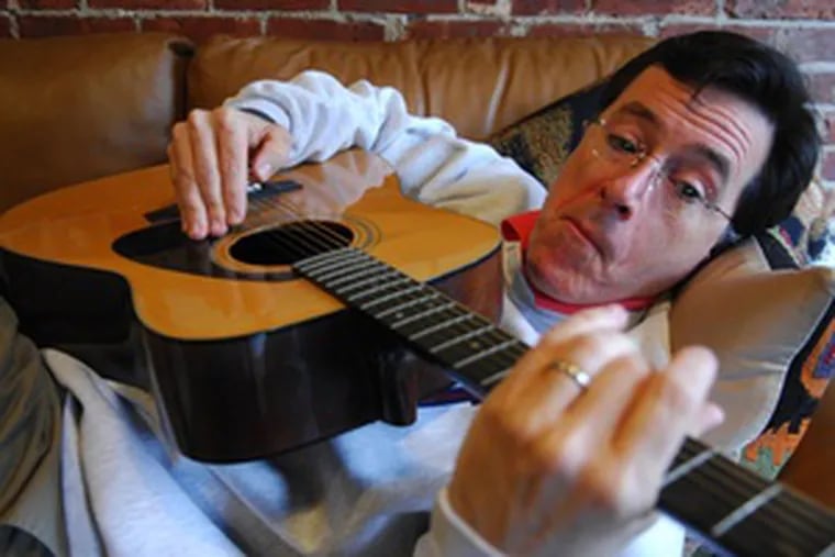 “Froggy Went A-Courtin’,” uh-huh. That’s Stephen Colbert’s song of choice as he picks up a guitar in his New York office during an interview. The “Colbert Report” star is a-coming to Philadelphia tomorrow for four days of taping at the Annenberg Center.