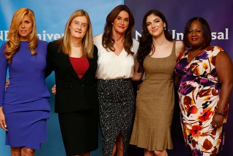 Entourage: Caitlyn Jenner (center) with Jennifer Finney Boylan (second from left), who, as James Boylan, was a 1976 Haverford School grad.