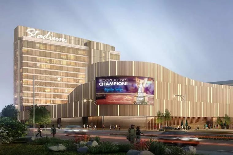 Stadium Casino on Packer Avenue, seen here in an artist's rendering, is one of three Pennsylvania casinos to apply for an interactive gaming license. The physical casino is scheduled to open in 2020, but it may be offering online betting before that.