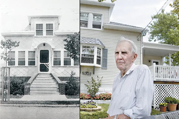 Jack Callahan in front of his Wildwood Crest home (right), and a photo of the home taken about 1920. ( Elizabeth Robertson / Staff Photographer )
