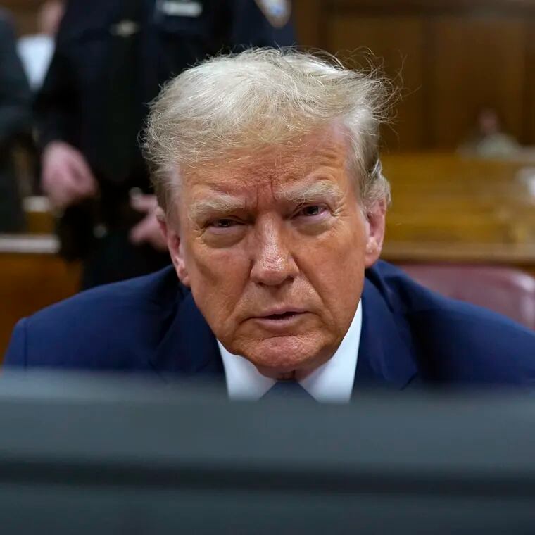 Former president Donald Trump awaits the start of proceedings during jury selection at Manhattan criminal court on Thursday, April 18, 2024.