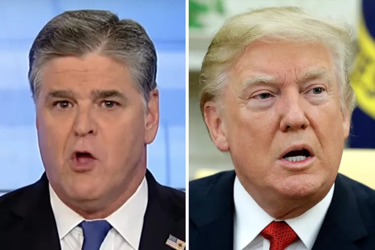 Fox News Sean Hannity (left) did his best to deflect from Monday’s news, which a “seething” President Trump watch unfold on cable TV.