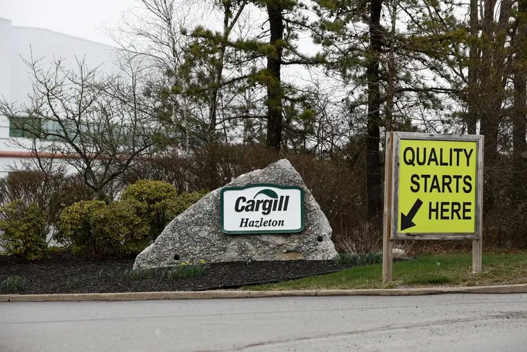 The entrance to the Cargill Meat Solutions plant in Hazleton, which was temporarily closed last week because of a COVID-19 outbreak among its employees.