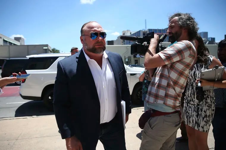 Alex Jones, shown arriving at the Travis County Courthouse in Austin, Texas, on Tuesday.