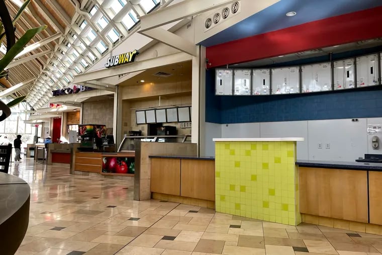 The food court at the Exton Square Mall in 2022. Pennsylvania Real Estate Investment Trust has been trying to sell the low-performing property.