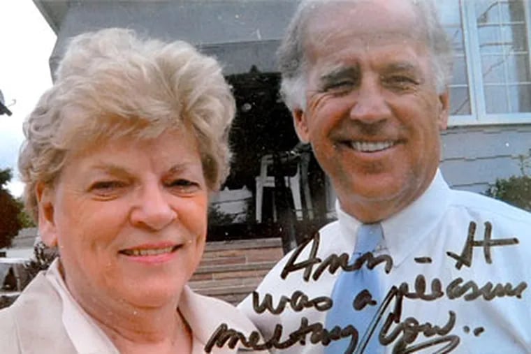 Joe Biden with Ann Kearns in Scranton in April 2007. Kearns now owns the home where Biden lived until he was 10 years-old. (photo provided by Ann Kearns)
