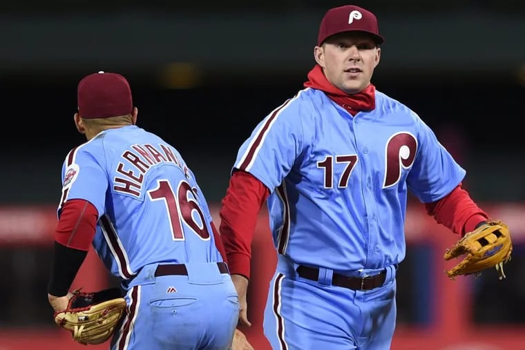 Phillies slugger Rhys Hoskins and infielder Cesar Hernandez have both shown a tendency to produce in two-strike counts this season.