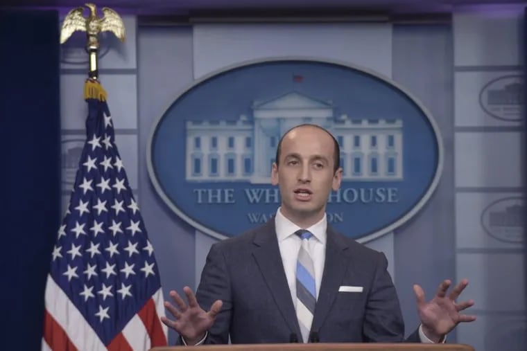 White House senior policy adviser Stephen Miller speaks during the daily briefing at the White House in August.