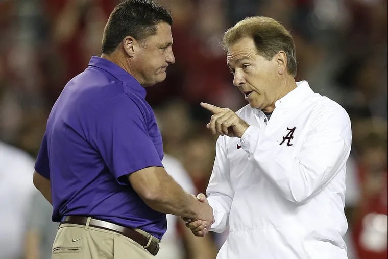 Nick Saban (right) and Ed Orgeron will face off on Saturday.