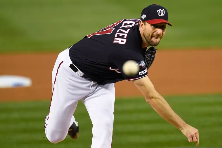 The Washington Nationals will look to three-time Cy Young Award winner Max Scherzer tonight to deliver the first title in franchise history.