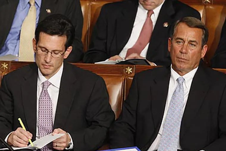 A tirade by CNBC anchor Rick Santelli expressed an outrage at the Obama administration's bailout plans that Republican leaders such as House Minority Whip Eric Cantor (R-Va., left) and House Minority Leader John Boehner (R-Ohio, right) could not. (Charles Dharapak/AP)