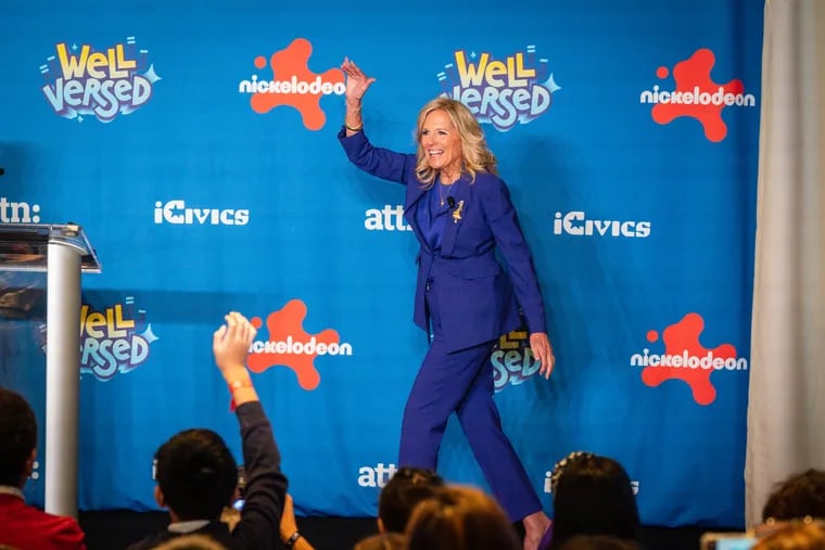 First lady Jill Biden at an event to celebrate National Civics Day with the launch of "Well Versed," an animated musical series that aims to help teach kids about civics.