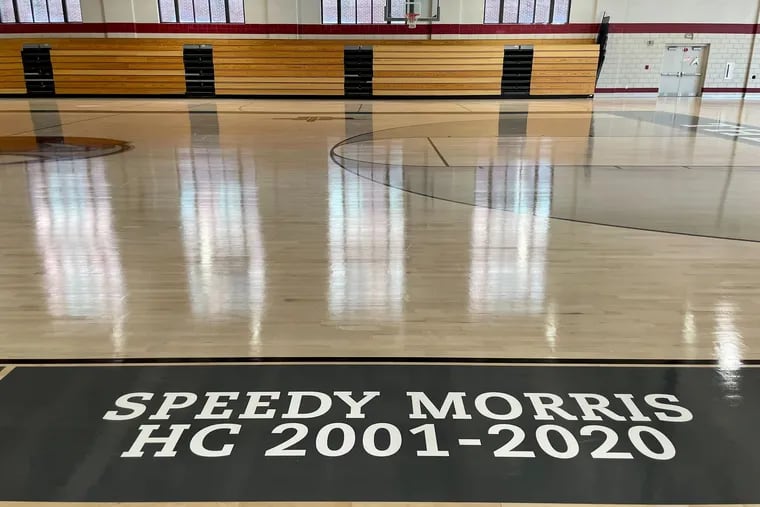 St. Joseph's Prep has moved its tribute to longtime coach Speedy Morris to the sideline on its new basketball court.