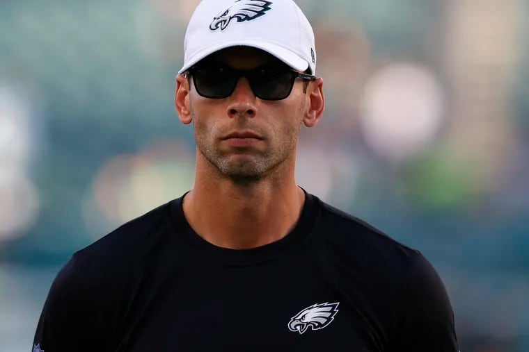 Eagles defensive coordinator Jonathan Gannon during a preseason game against the New York Jets on Friday, August 12, 2022 in Philadelphia.
